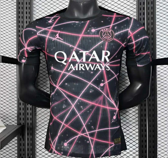 Player Version 25/26 Paris Saint-Germain PSG Black with Neon Geometric Network Jersey