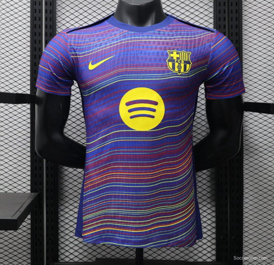 Player Version 25/26 FC Barcelona Blue with Colorful Wave Stripes Jersey