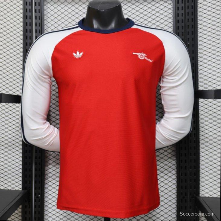 Player Version 2026  Arsenal x Adidas Originals Retro Red with White Long Sleeve Raglan Home Jersey