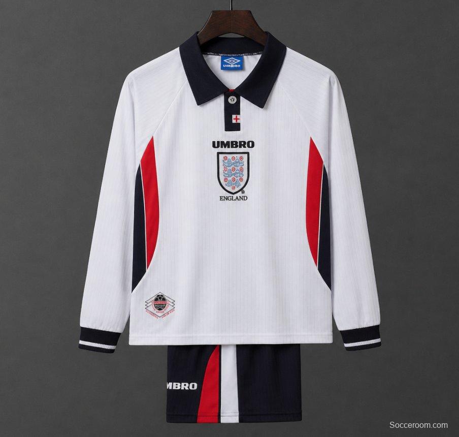 Retro Kids 1998 England Home Long Sleeve Jersey