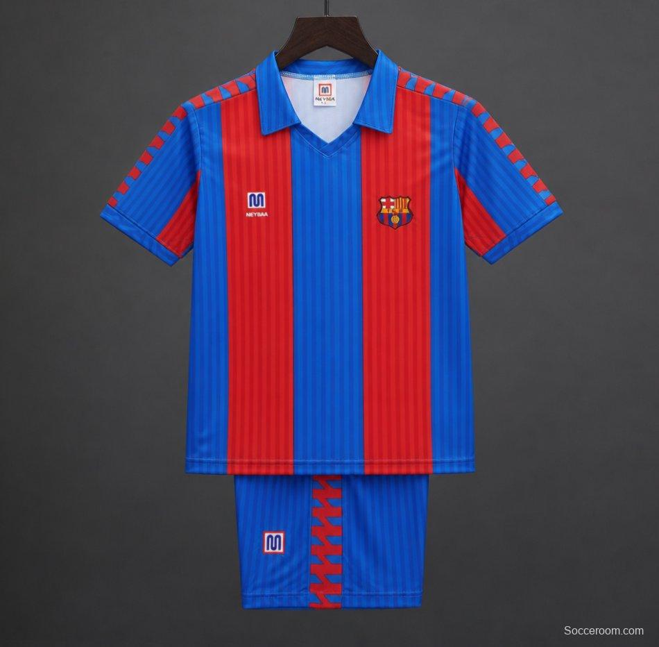 Retro 1989/92 Kids FC Barcelona Blue & Red Stripe Home Jersey